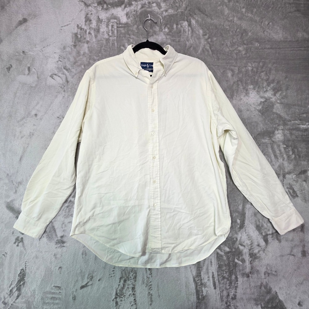 Ralph Lauren Mens Classic Fit Corduroy Button Down Shirt Cream Off White Large